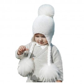 BrillaBenny Cappello Baby Tre PON PON Vera Pelliccia Bianco White Luxury  (1-5 Anni) Cappellino Cuffia Hat Fur Kids Three Poms Ch